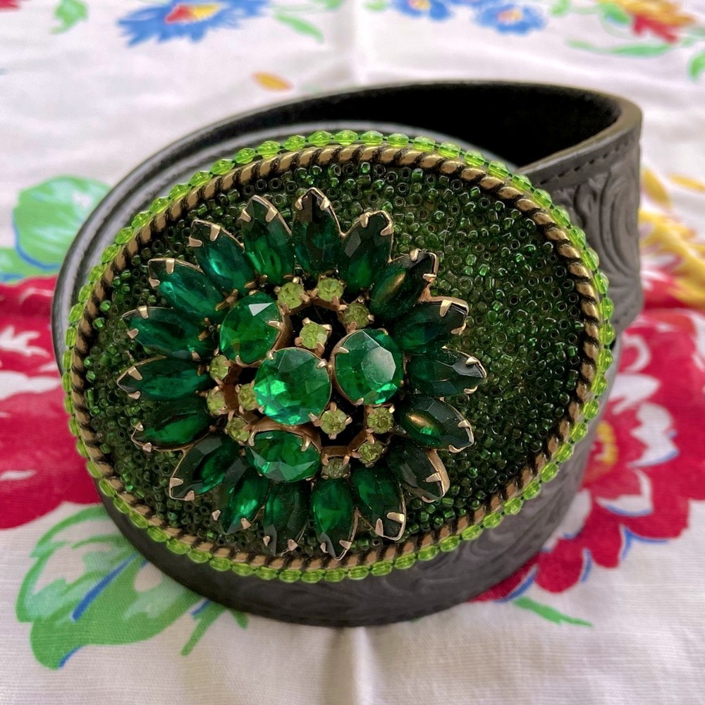 Handmade Embellished Belt Buckle ~ “Emerald City” - Picture 1 of 8